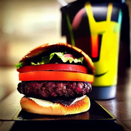 Image similar to “McDonald’s David Bowie burger, food photography”