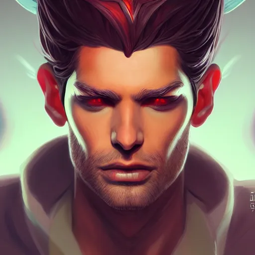 Image similar to Lucifer as an attractive man, 4k digital character design by Artgerm, WLOP, beeple, Hi-Fructose, James Jean, Andrei Riabovitchev, Marc Simonetti, yoshitaka Amano, Artstation, CGsociety