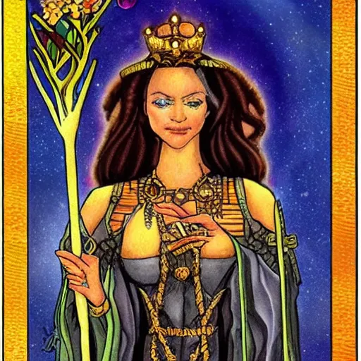 Prompt: Fantasy art depiction of the queen of wands tarot card