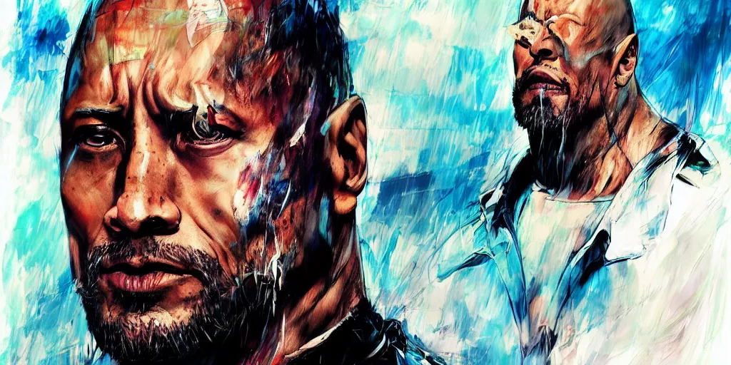 Prompt: dwayne johnson by yoji shinkawa, katayama bokuyo, agnes cecile, concept art, vibrant colors, 8 k