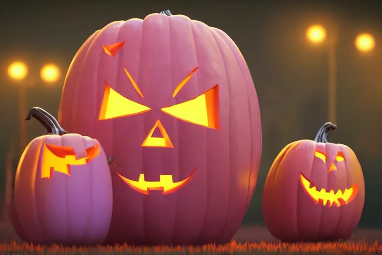 Image similar to a cute antropomorphic halloween pumpkin character, soft texture, pastel colours, colorful, cute, pixar animation style, detailed, soft light, octane render, 4 k