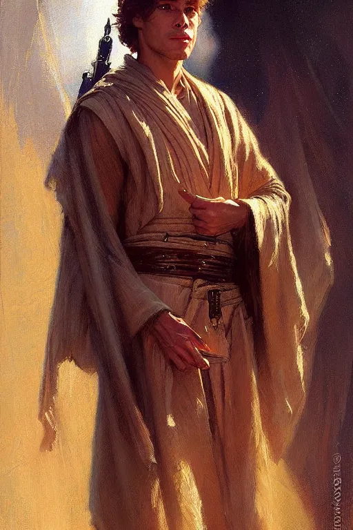 Image similar to detailed portrait of a beautiful kenvin conroy dressed as jedi, painting by gaston bussiere, craig mullins, j. c. leyendecker