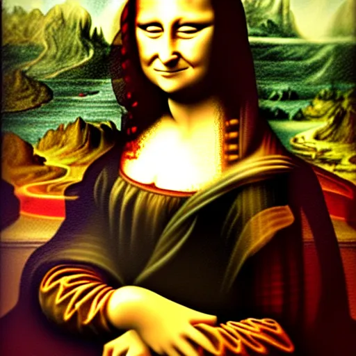 Prompt: mona lisa evil grin, digital painting