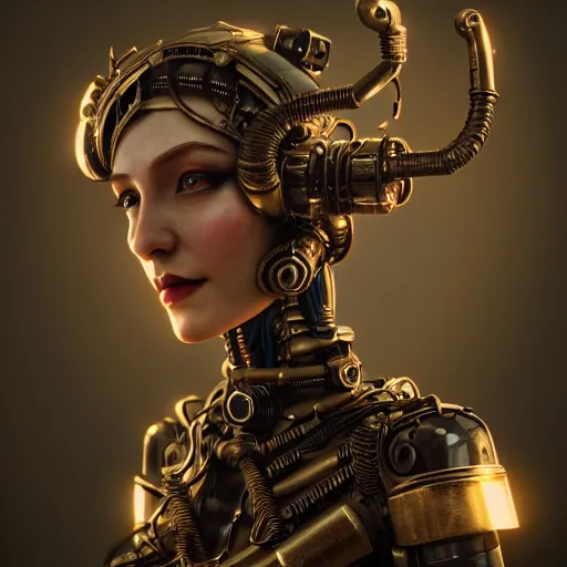 Image similar to dieselpunk robotic elvish empress, extremely detailed, hyperrealistic, intricate, soft light, fantasy, d & d, digital painting, art station, by wlop, octane render, unreal engine, 4 k