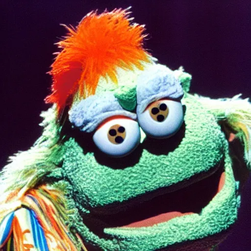 Image similar to still of a david bowie muppet designed by jim henson