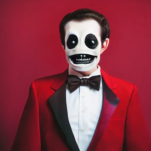 Image similar to highly detailed full body portrait of an evil alien wearing a tuxedo, red bowtie, by gottfried helnwein, by richard estes, studio lighting, sigma 8 5 mm f / 1. 4