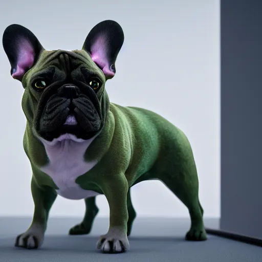 Image similar to emerald crystal french bulldog, photo realistic, dramatic cinematic lighting, octane render, 4 k, ultra detailed