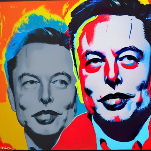 Prompt: elon musk artistic acrylic painting in the style of andy warhol