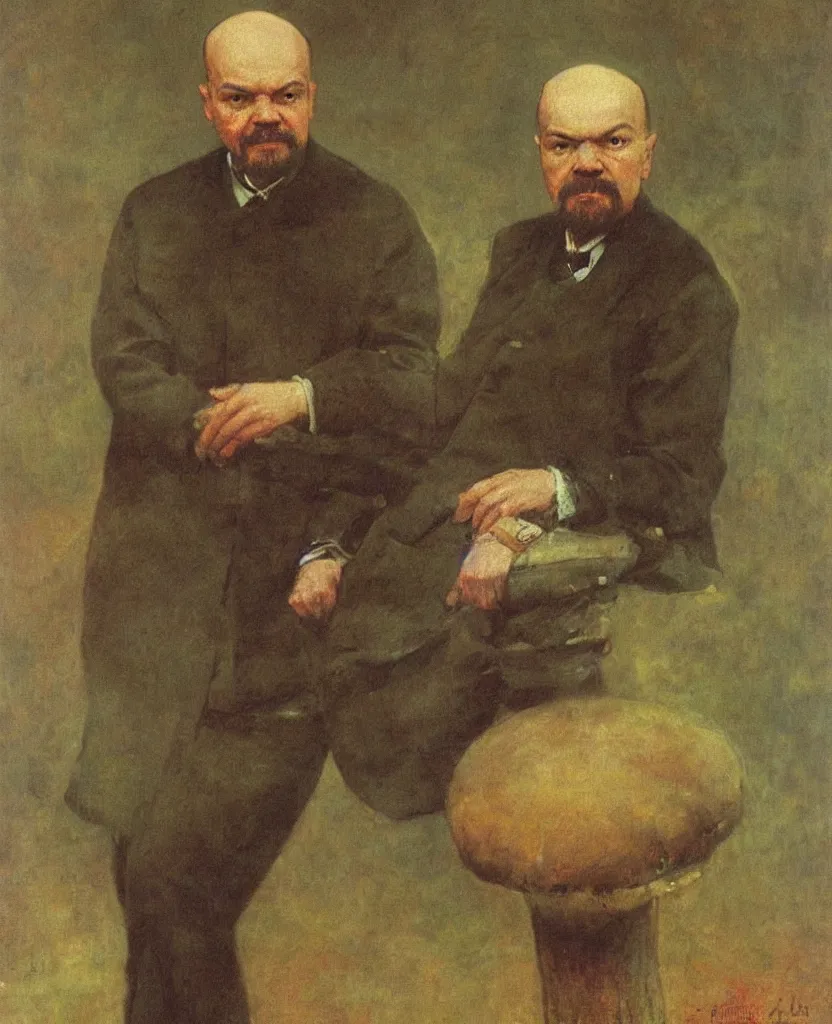 Image similar to A portrait of Vladimir Lenin as an anthropomorphic mushroom by Ilya Repin