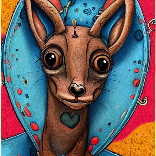 Image similar to a dik dik monster with tattoos, wearing a fedora, tattoos, colorful, digital art, fantasy, magic, trending on artstation, ultra detailed, professional illustration by basil gogos