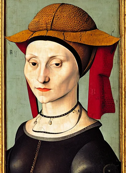 Image similar to portrait of young woman in renaissance dress and renaissance headdress, art by pieter bruegel the elder