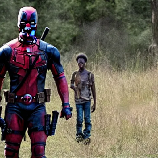 Image similar to Deadpool in The Walking Dead 4K quality super realistic