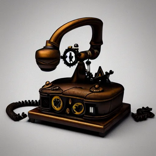 Image similar to steampunk style telephone, concept art, octane render