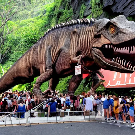 Prompt: Jurassic Park opening day, crowds