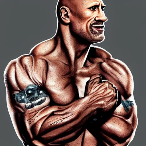 Image similar to horrifying concept art of a dwayne the rock johnson