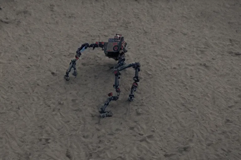 Prompt: cinematography evil demon robots climbing out of the sand on the beach in Santa Monica by Emmanuel Lubezki