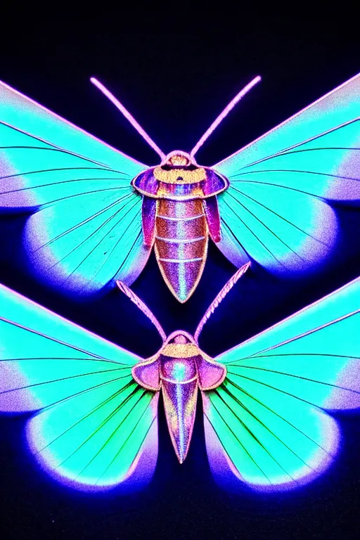 Image similar to high quality macro photo silky iridescent moth! jewelled gorgeous! highly detailed david ligare elson peter cinematic blue neon lighting high quality low angle hd 8k sharp shallow depth of field