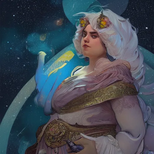 Image similar to Portrait of fat pigeon in space, dark fantasy, intricate, elegant, highly detailed, digital painting, artstation, concept art, smooth, sharp focus, illustration, art by Sam Youn and Fernanda Suarez and Artem Demura and alphonse mucha