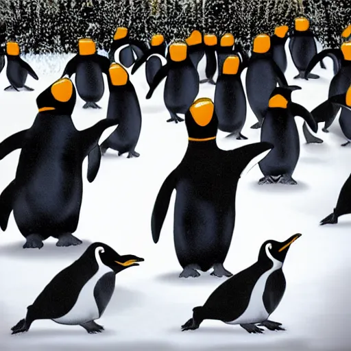 Prompt: penguins, cha cha slide