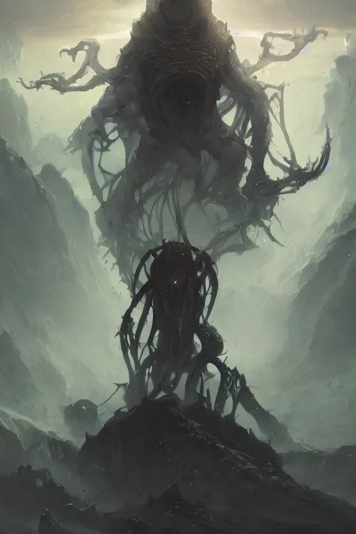 Image similar to eldritch god, cosmic, nightmare, outer space, aliens, digital art, magic the gathering, mtg, by greg rutkowski, trending on artstation