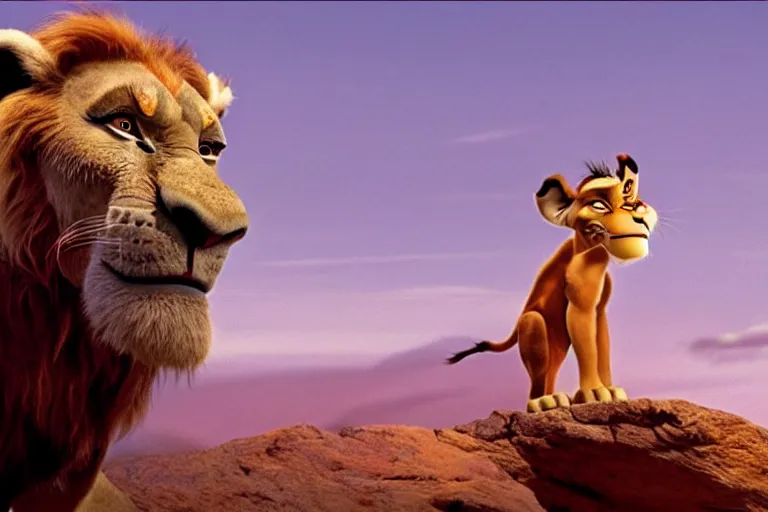 Image similar to a film still of Bill burr in lion king, high quality