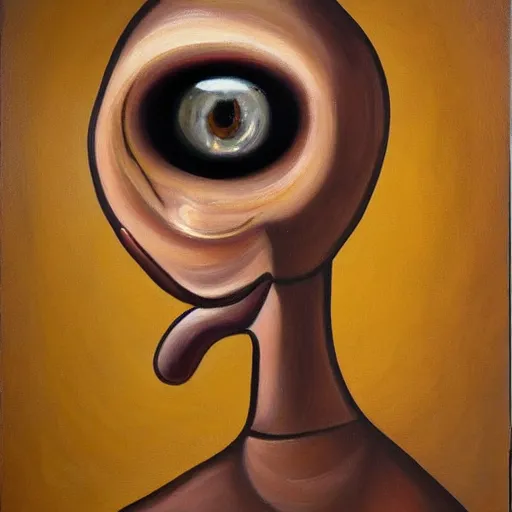 Image similar to a painting of a humanoid espresso machine contorted into a human face, two eyes, a nose, that makes coffee from human souls