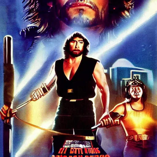 Prompt: Film Movie Poster big trouble in little China Lopan lights coming out of his eyes