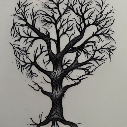 Image similar to tattoo sketch of Tree, high detail