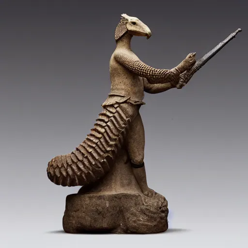 Prompt: ancient statue of a pangolin warrior