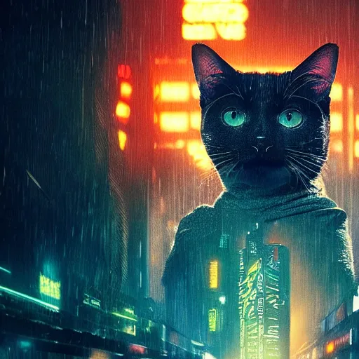 Image similar to a cat in blade runner 2047