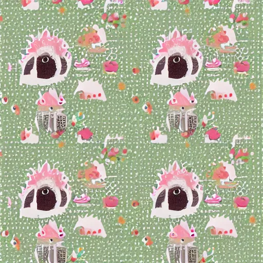 Image similar to cute hedgehog pattern, cottage-core