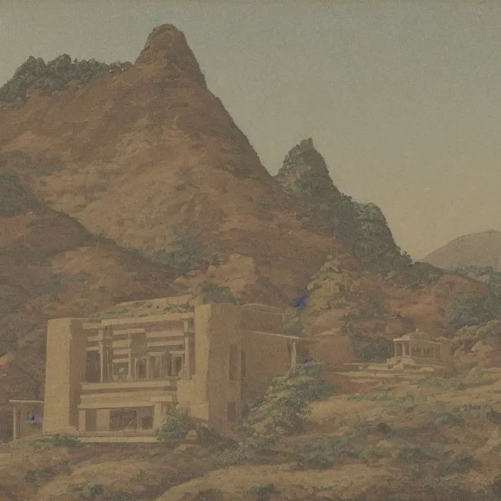 Image similar to a building in a serene landscape, greko - buddhist art