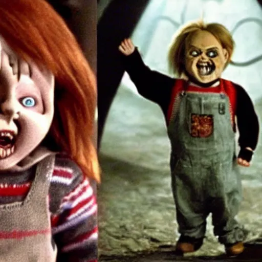 Image similar to screaming chucky doll in harry potter instead of emma watson