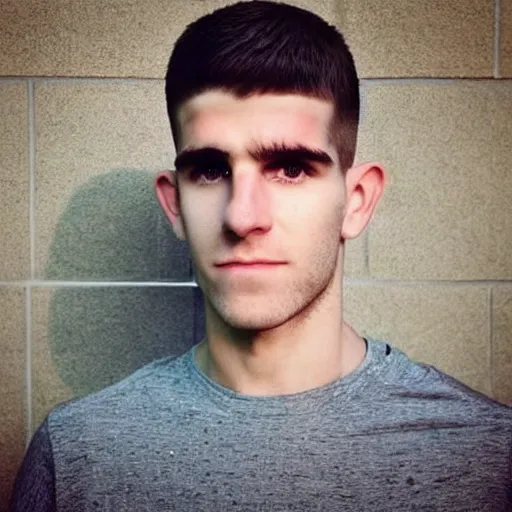 Image similar to “a realistic detailed photo of a guy who is an attractive humanoid who is half robot and half humanoid, who is a male android, Christian Pulisic, shiny skin, posing like a statue, blank stare, on display”