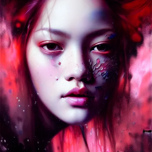 Image similar to blackpink, hyperrealistic portrait, by karol bak and agnes cecile, fantasy art, photo realistic, dynamic lighting, artstation, poster, volumetric lighting, very detailed face, intricate complexity, rule of thirds, 8 k, award winning