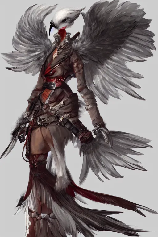 Image similar to Fashionable Anthropomorphic bird fighter concept art, intricate, elegant, digital painting, trending on artstation, 8