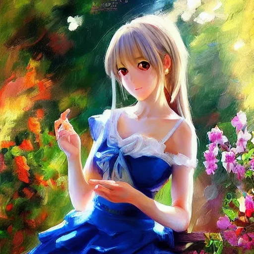 Prompt: anime girl painting by Vladimir Volegov