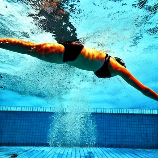 Image similar to hyperealistic of a perfect dive, swimming