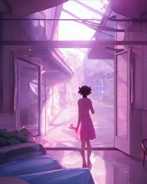 Image similar to a pink works, everything is pink, perfect shading, atmospheric lighting, by makoto shinkai, stanley artgerm lau, wlop, rossdraws