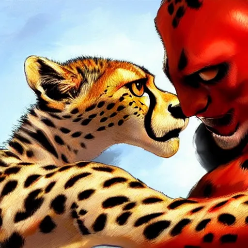 Image similar to cheetah boxing, high resolution, award winning, artstation, concept art, vivid colors,