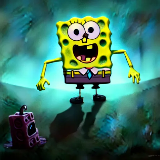 Prompt: spongebob, monster, dark, horror, horrible, stylized, artstation, hd, cgsociety, cgi, realistic, dramatic, cinematic, artistic, trending, detailed