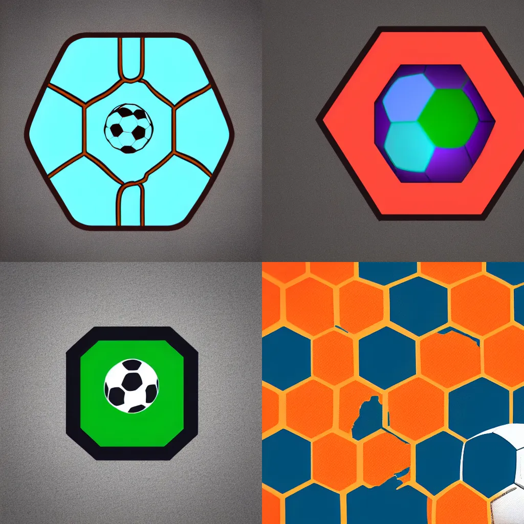 Prompt: simple logo of soccer ball and heatmap, hexagon