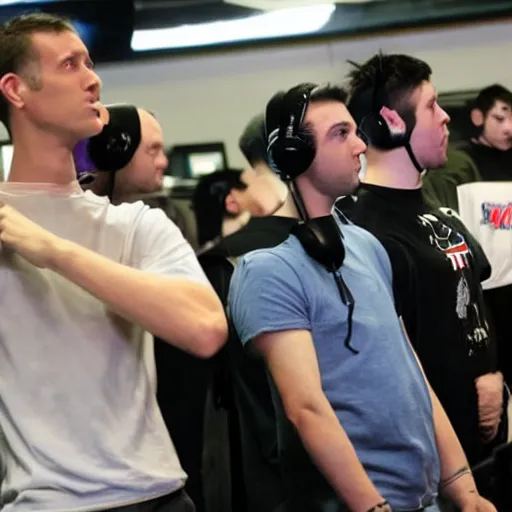 Image similar to white man with long neck at fighting game tournament