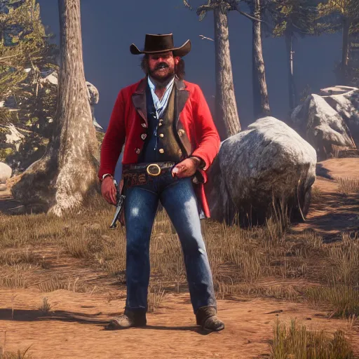 Image similar to jack black in red dead redemption 2, character render, full body shot, highly detailed, in game render