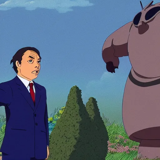 Image similar to viktor orban in a studio ghibli movie, screenshot