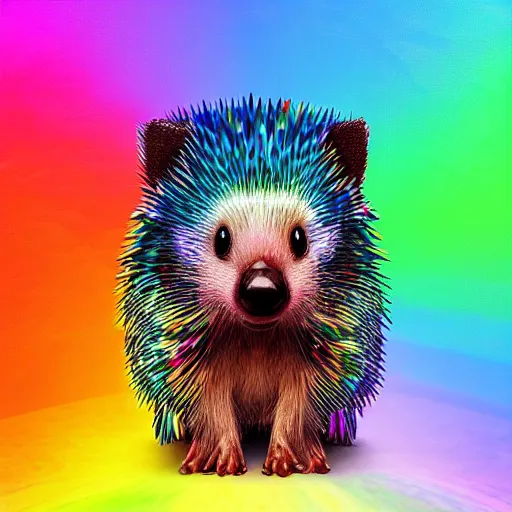 Image similar to octane rendering of a rainbow hedgehog portrait, childrens poster, digital art, beautiful