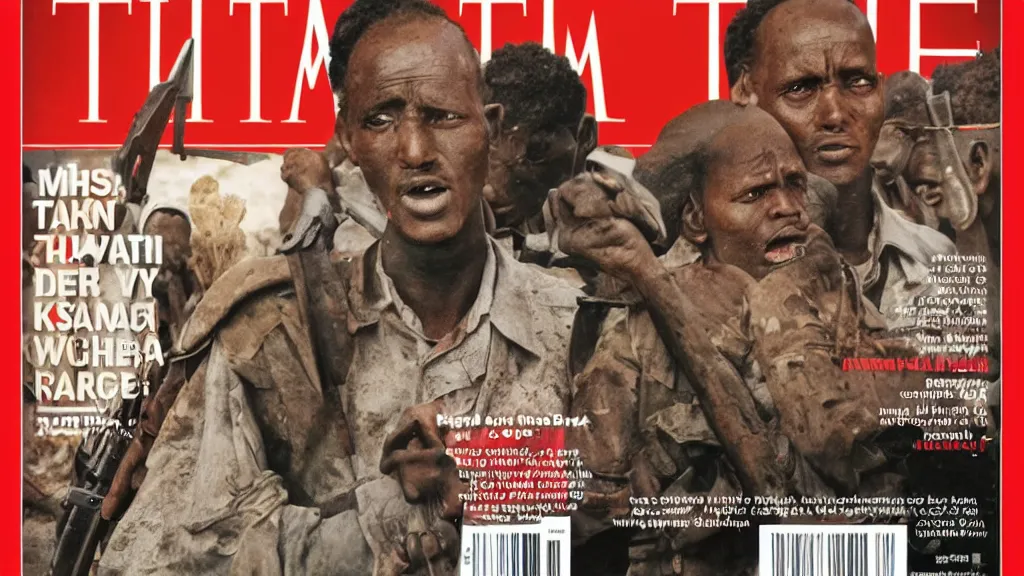 Image similar to ethiopian civil war, derg, red terror, portrait picture, in the cover of time