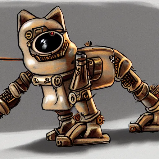 Image similar to concept art of steampunk robot cat