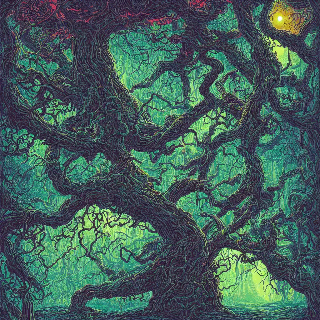 Prompt: tree by Dan Mumford and Paul lehr