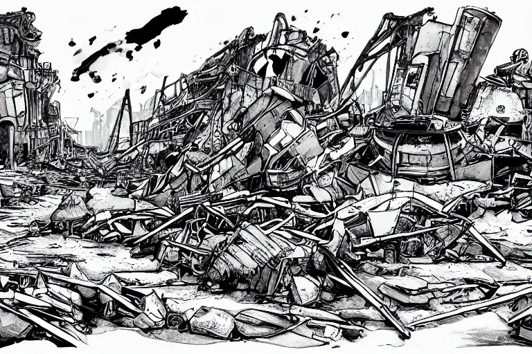 Image similar to dark black and white drawing of a wasteland scavenger